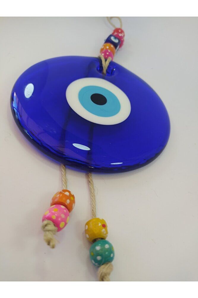 Renkli Boncuklu Büyük Nazar Boncuğu 13cm El Yapımı Cam Duvar Dekoru