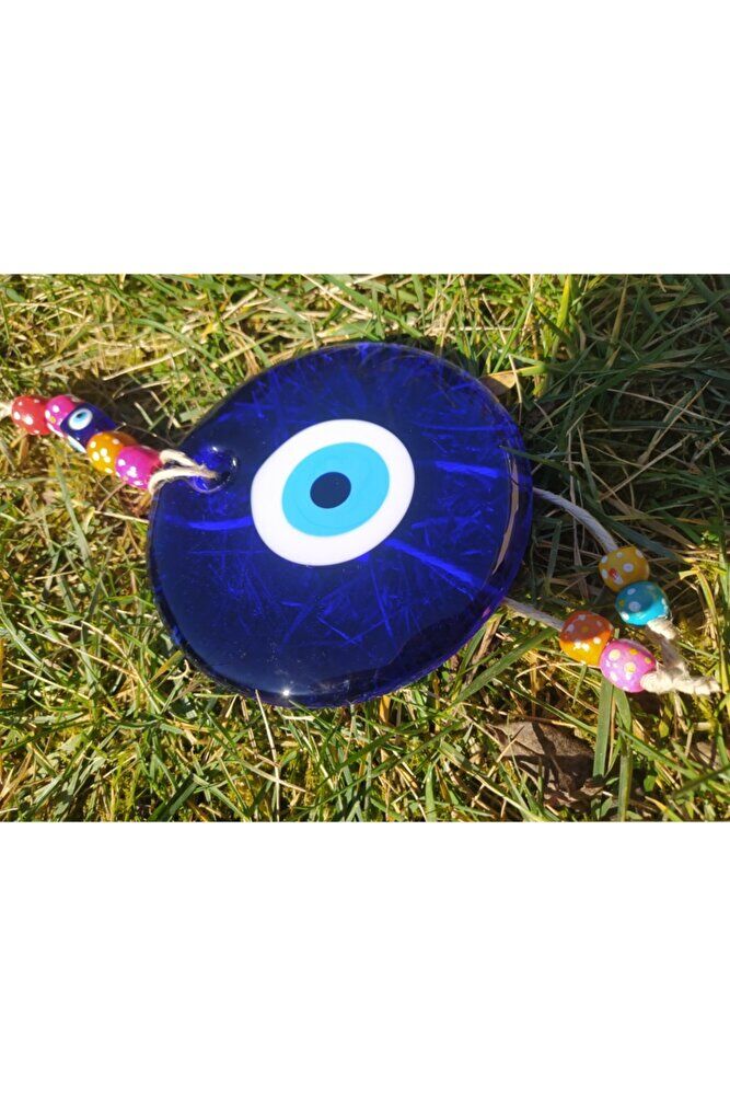 Renkli Boncuklu Büyük Nazar Boncuğu 13cm El Yapımı Cam Duvar Dekoru