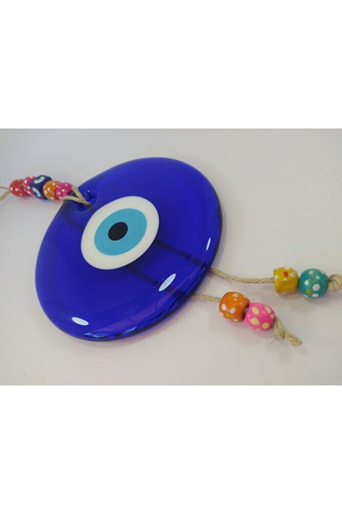 Renkli Boncuklu Büyük Nazar Boncuğu 13cm El Yapımı Cam Duvar Dekoru