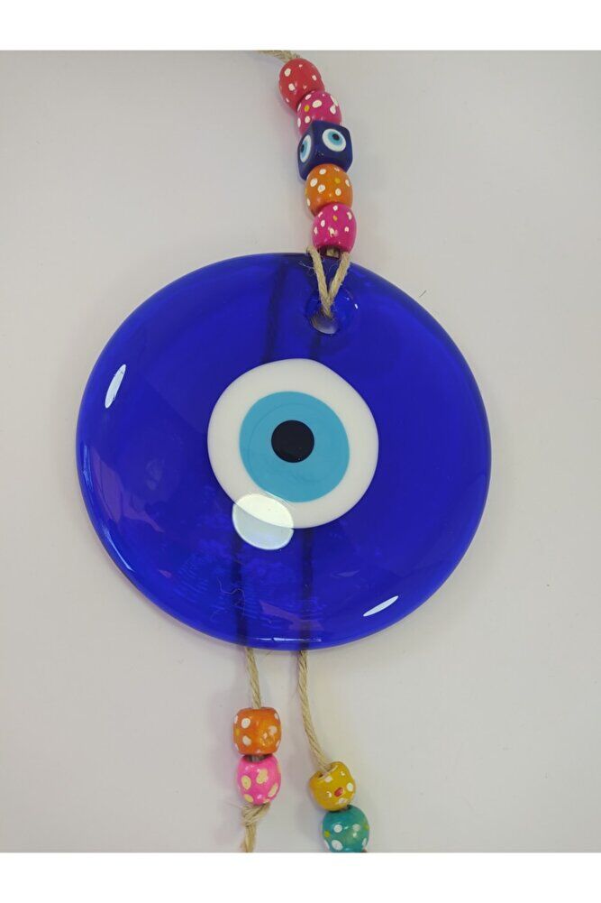 Renkli Boncuklu Büyük Nazar Boncuğu 13cm El Yapımı Cam Duvar Dekoru