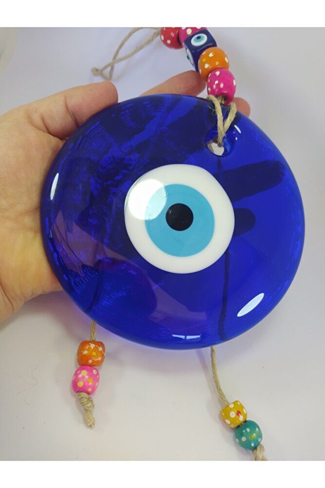 Renkli Boncuklu Büyük Nazar Boncuğu 13cm El Yapımı Cam Duvar Dekoru