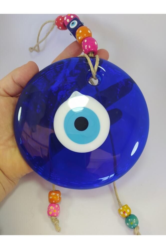 Renkli Boncuklu Büyük Nazar Boncuğu 13cm El Yapımı Cam Duvar Dekoru
