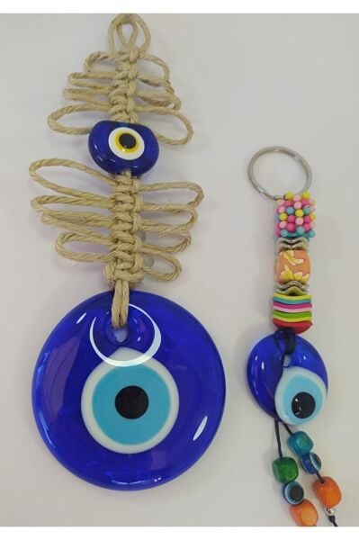 Merdiven Nazar Boncuğu Duvar Askısı + Anahtarlık El Yapımı Hediyelik Set