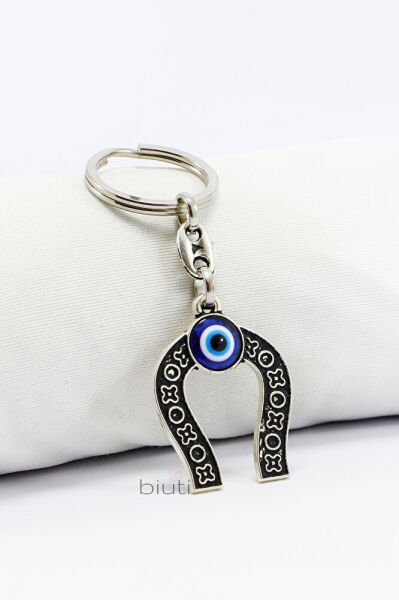 Nazar Boncuklu Metal Nal Anahtarlık, Hediyelik Küçük Çanta Süsü