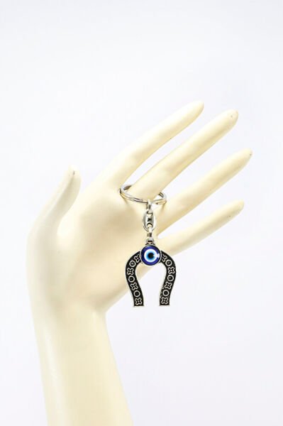 Nazar Boncuklu Metal Nal Anahtarlık, Hediyelik Küçük Çanta Süsü