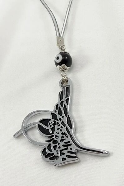 Handmade Black Glass Evil Eye Bead Ottoman Tughra Car Rearview Mirror Ornament