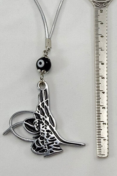 Handmade Black Glass Evil Eye Bead Ottoman Tughra Car Rearview Mirror Ornament