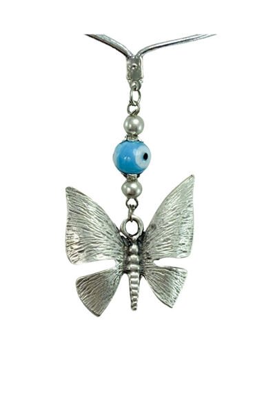 Handmade Blue Glass Evil Eye Beaded Metal Butterfly Car Rearview Mirror Ornament, New Car Gift