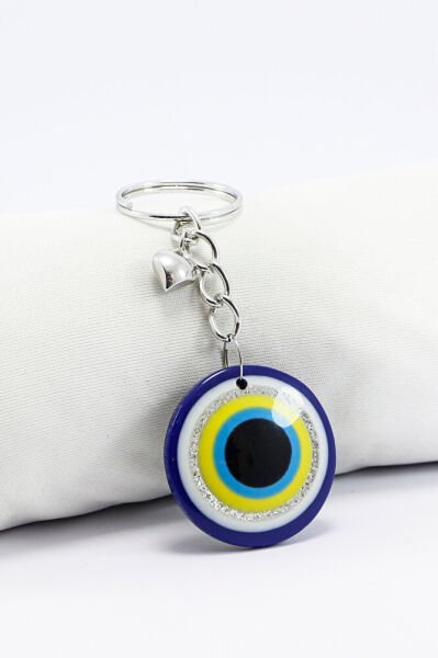 Nazar Boncuklu Metal Yıldızlı Metal Anahtarlık, Hediyelik Küçük Çanta Süsü