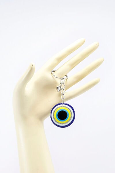 Nazar Boncuklu Metal Yıldızlı Metal Anahtarlık, Hediyelik Küçük Çanta Süsü