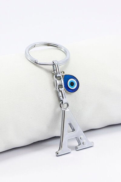 Gümüş Renkli Metal A Harfi Anahtarlık, El Yapımı mine Nazar Boncuğu