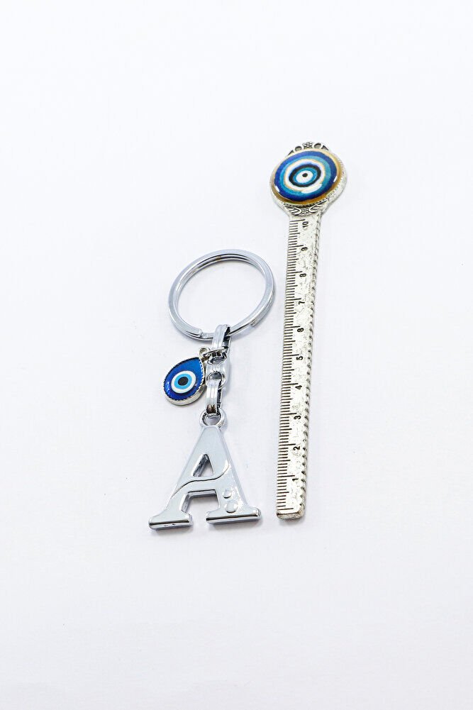 Gümüş Renkli Metal A Harfi Anahtarlık, El Yapımı mine Nazar Boncuğu