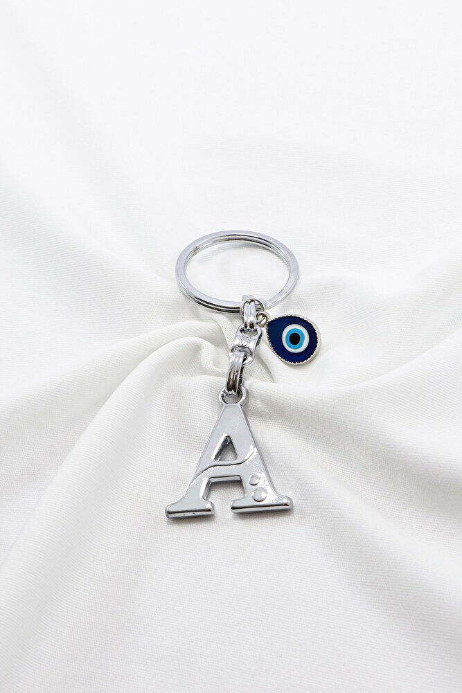Gümüş Renkli Metal A Harfi Anahtarlık, El Yapımı mine Nazar Boncuğu