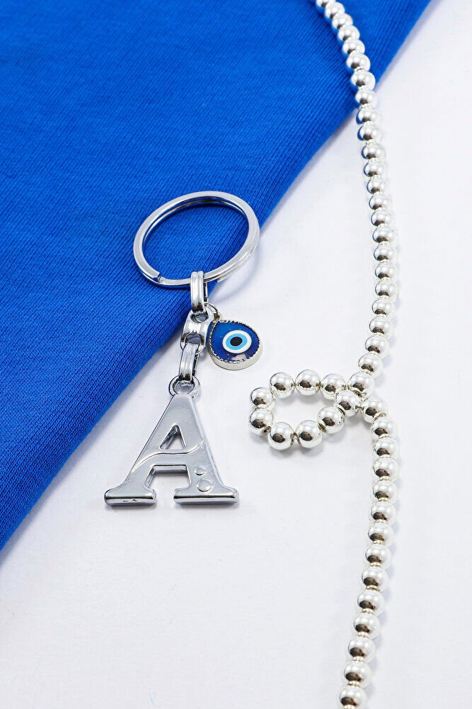Gümüş Renkli Metal A Harfi Anahtarlık, El Yapımı mine Nazar Boncuğu