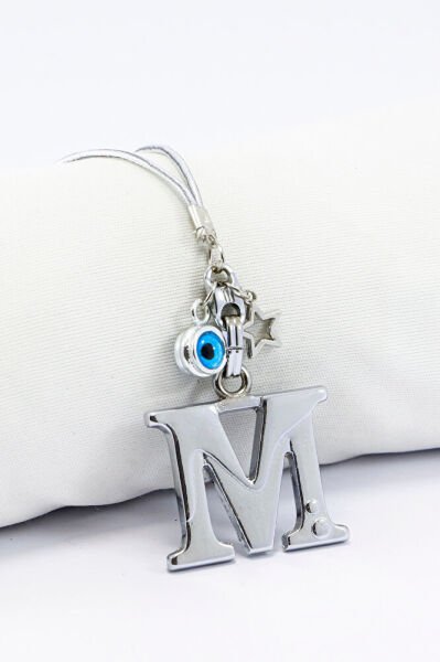 Metal Nazar Boncuğu Yıldız M Harfli Dikiz Ayna Süsü, Elastik İpli Hediyelik Yeni Araba Hediyesi