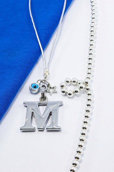 Metal Nazar Boncuğu Yıldız M Harfli Dikiz Ayna Süsü, Elastik İpli Hediyelik Yeni Araba Hediyesi