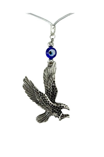 Handmade Dark Blue Glass Evil Eye Bead 2D Metal Eagle Rearview Mirror Ornament / Gift Accessory