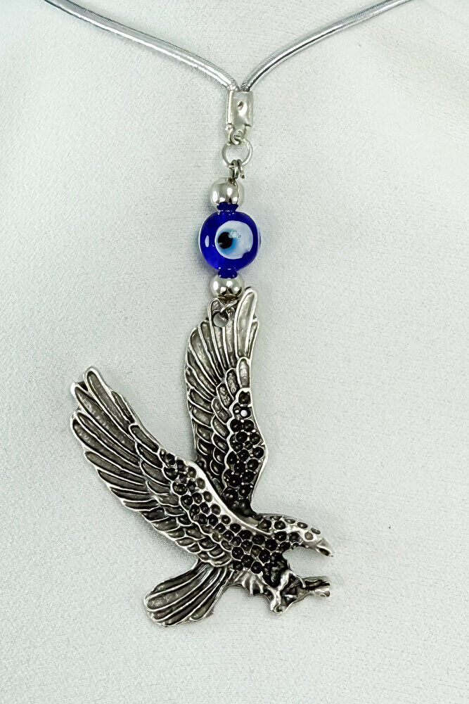Handmade Dark Blue Glass Evil Eye Bead 2D Metal Eagle Rearview Mirror Ornament / Gift Accessory