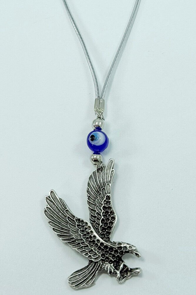 Handmade Dark Blue Glass Evil Eye Bead 2D Metal Eagle Rearview Mirror Ornament / Gift Accessory