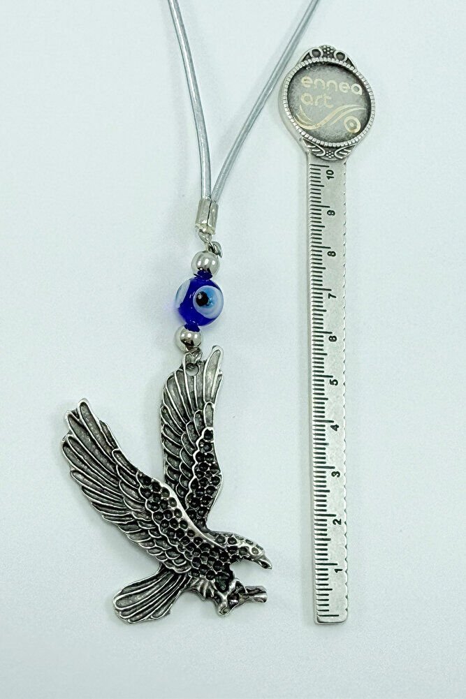 Handmade Dark Blue Glass Evil Eye Bead 2D Metal Eagle Rearview Mirror Ornament / Gift Accessory