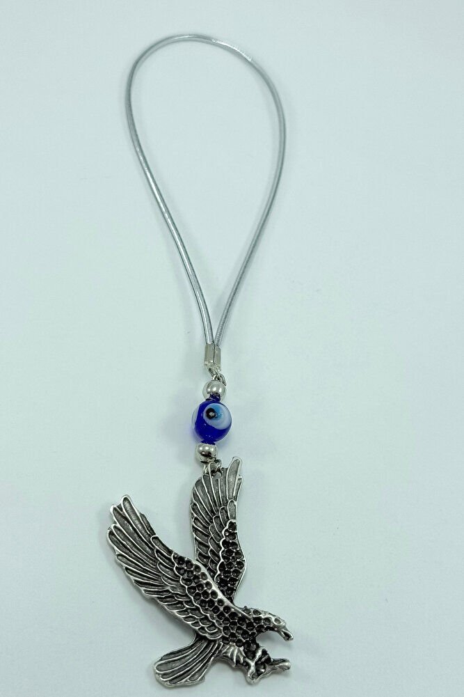 Handmade Dark Blue Glass Evil Eye Bead 2D Metal Eagle Rearview Mirror Ornament / Gift Accessory