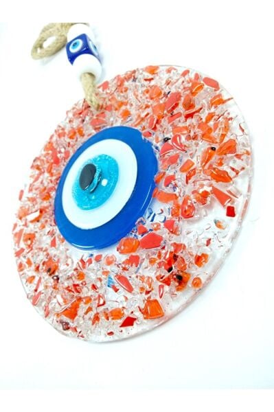 Kırmızı Nazar Boncuğu 13 Cm El Yapımı Cam Duvar Dekoru