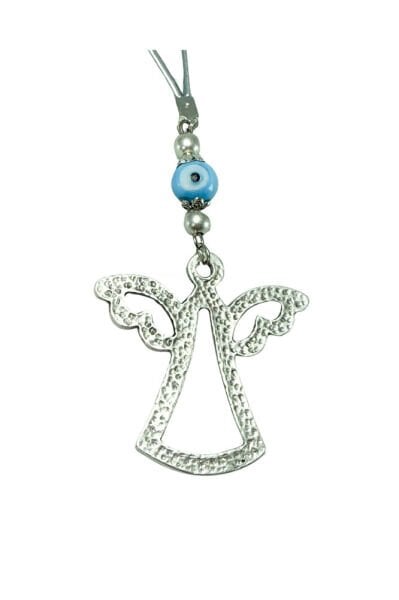 Handmade Blue Glass Evil Eye Beaded Metal Silver Color Angel Car Rearview Mirror Ornament