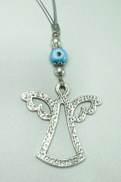 Handmade Blue Glass Evil Eye Beaded Metal Silver Color Angel Car Rearview Mirror Ornament