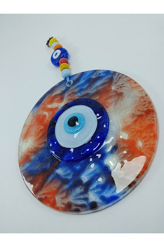 Renkli Nazar Boncuğu 13 Cm El Yapımı Cam Duvar Dekoru Hediyelik Eşya