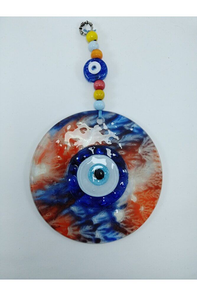 Renkli Nazar Boncuğu 13 Cm El Yapımı Cam Duvar Dekoru Hediyelik Eşya