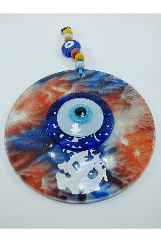 Renkli Nazar Boncuğu 13 Cm El Yapımı Cam Duvar Dekoru Hediyelik Eşya