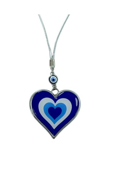 Steel Framed Naza Bead Double Sided Evil Eye Heart Car Rearview Mirror Ornament / New Car Gift