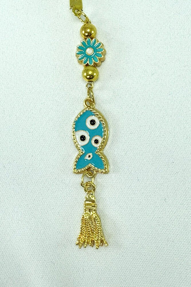 Mavi Çiçek Metal Püskül Renkli Nazar Balık Araba Dikiz Ayna Süsü, Yeni Araba Hediyesi