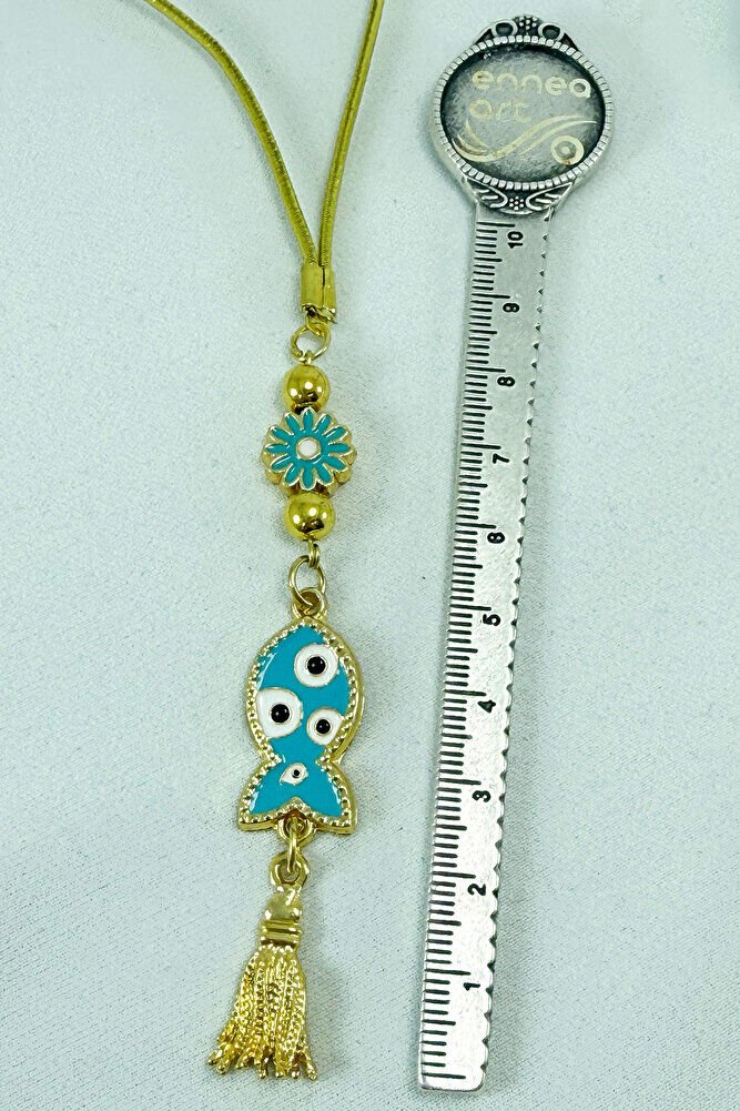 Mavi Çiçek Metal Püskül Renkli Nazar Balık Araba Dikiz Ayna Süsü, Yeni Araba Hediyesi