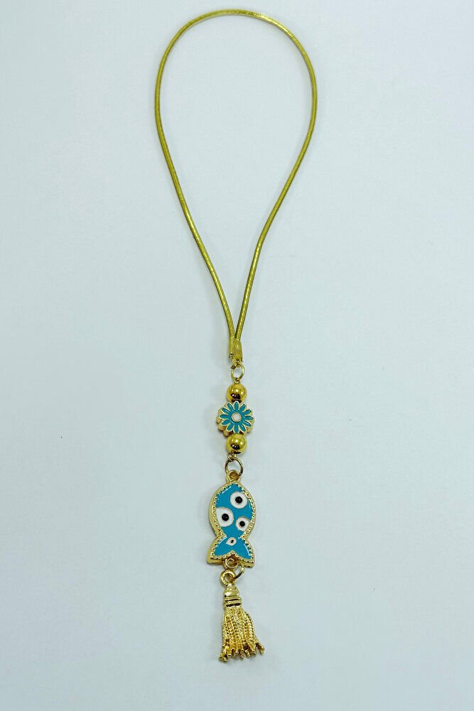 Mavi Çiçek Metal Püskül Renkli Nazar Balık Araba Dikiz Ayna Süsü, Yeni Araba Hediyesi