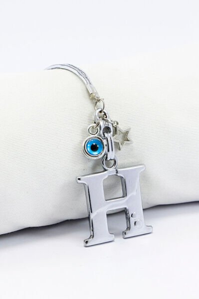 Metal Nazar Boncuğu Yıldız H Harfli Dikiz Ayna Süsü, Elastik İpli Hediyelik Yeni Araba Hediyesi