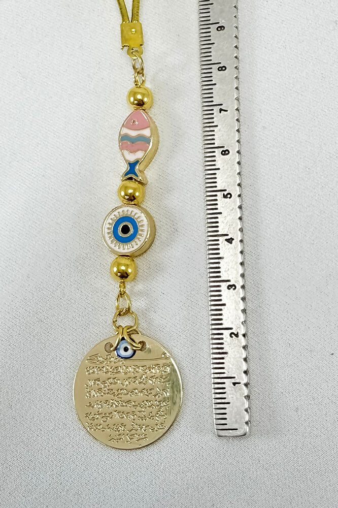 Çerçeveli Renkli Balık Nazar Gold Metal Ayetel Kürsi Araba Dikiz Ayna Süsü, Yeni Araba Hediyesi