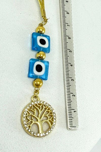 El Yapımı Kare Cam Nazar Boncuğu Parlak Taş Çerçeveli Yaşam Ağacı Araba Dikiz Ayna Süsü