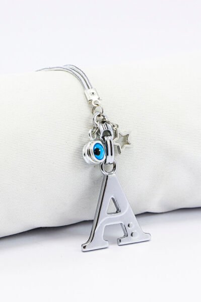 Metal Nazar Boncuğu Yıldız A Harfli Dikiz Ayna Süsü, Elastik İpli Hediyelik Yeni Araba Hediyesi