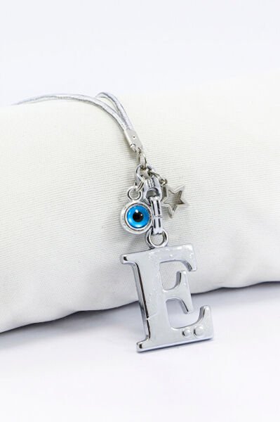 Metal Nazar Boncuğu Yıldız E Harfli Dikiz Ayna Süsü, Elastik İpli Hediyelik Yeni Araba Hediyesi