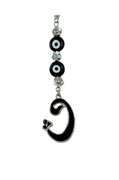 Siyah El Yapımı Cam Nazar Boncuğu Vav Harfi Araba Dikiz Ayna Süsü  /Yeni Araba Hediyesi