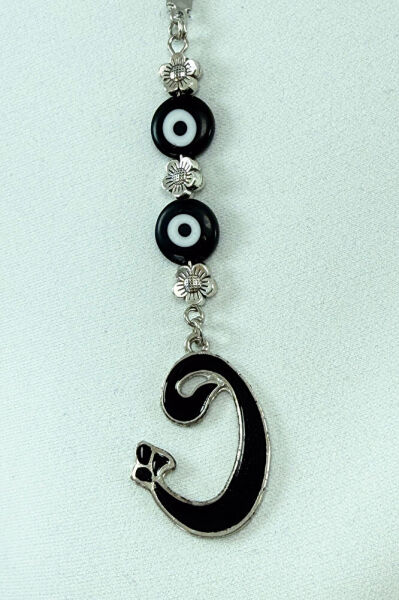 Siyah El Yapımı Cam Nazar Boncuğu Vav Harfi Araba Dikiz Ayna Süsü  /Yeni Araba Hediyesi