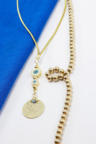 Araba Dikiz Ayna Süsü, Çift Metal Nazar Boncuğu Beyaz Turkuaz Küçük Metal Ayetel Kürsi