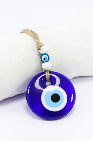 Mavi Cam Nazar Boncuğu 5cm anahtarlık, Jüt İpli Duvar Süsü
