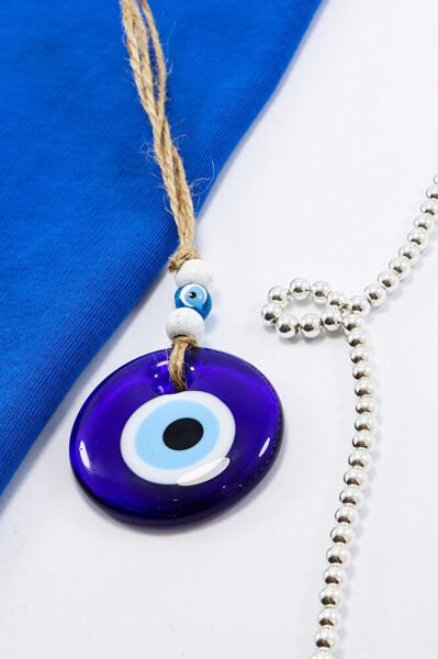 Mavi Cam Nazar Boncuğu 5cm anahtarlık, Jüt İpli Duvar Süsü