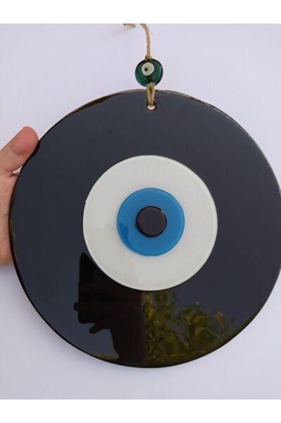 Siyah El Yapımı Büyük Cam Nazar Boncuğu 25 cm