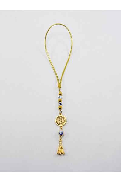 Beyaz Nazar Boncuğu Yaşam Çiçeği Araba Dikiz Ayna Süsü, Gold Renkli Yeni Araba Hediyesi