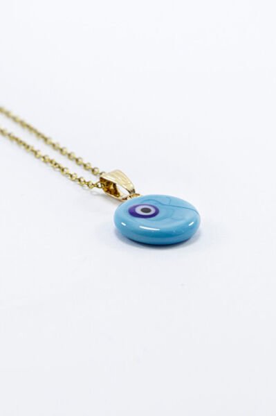 Turkuaz El Yapımı Nazar Boncuğu Gold Renkli Çelik Kolye, Hediyelik Kolye