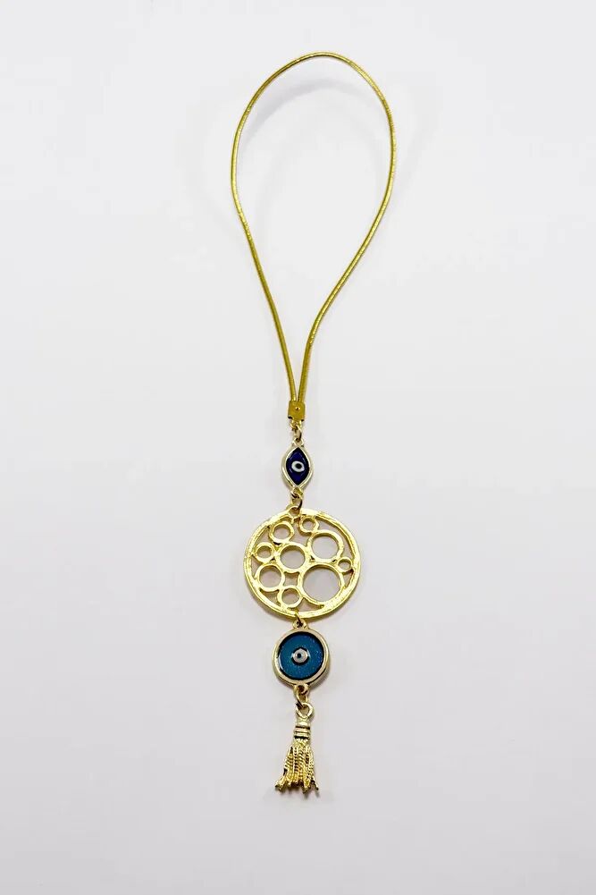 Mineli Nazar Boncuklu, Araba Dikiz Ayna Süsü/Püsküllü Gold Renkli Yeni Araba Hediyesi