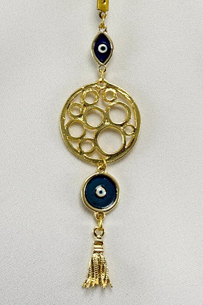 Mineli Nazar Boncuklu, Araba Dikiz Ayna Süsü/Püsküllü Gold Renkli Yeni Araba Hediyesi